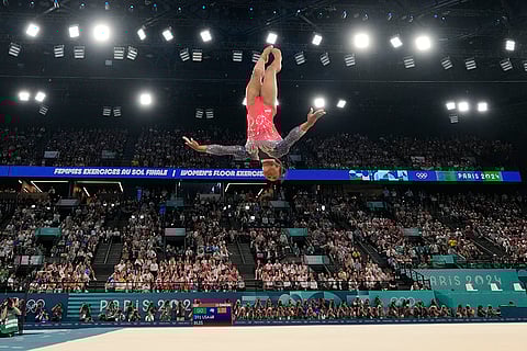 Simone Biles competes during the women's artistic gymnastics individual floor finals